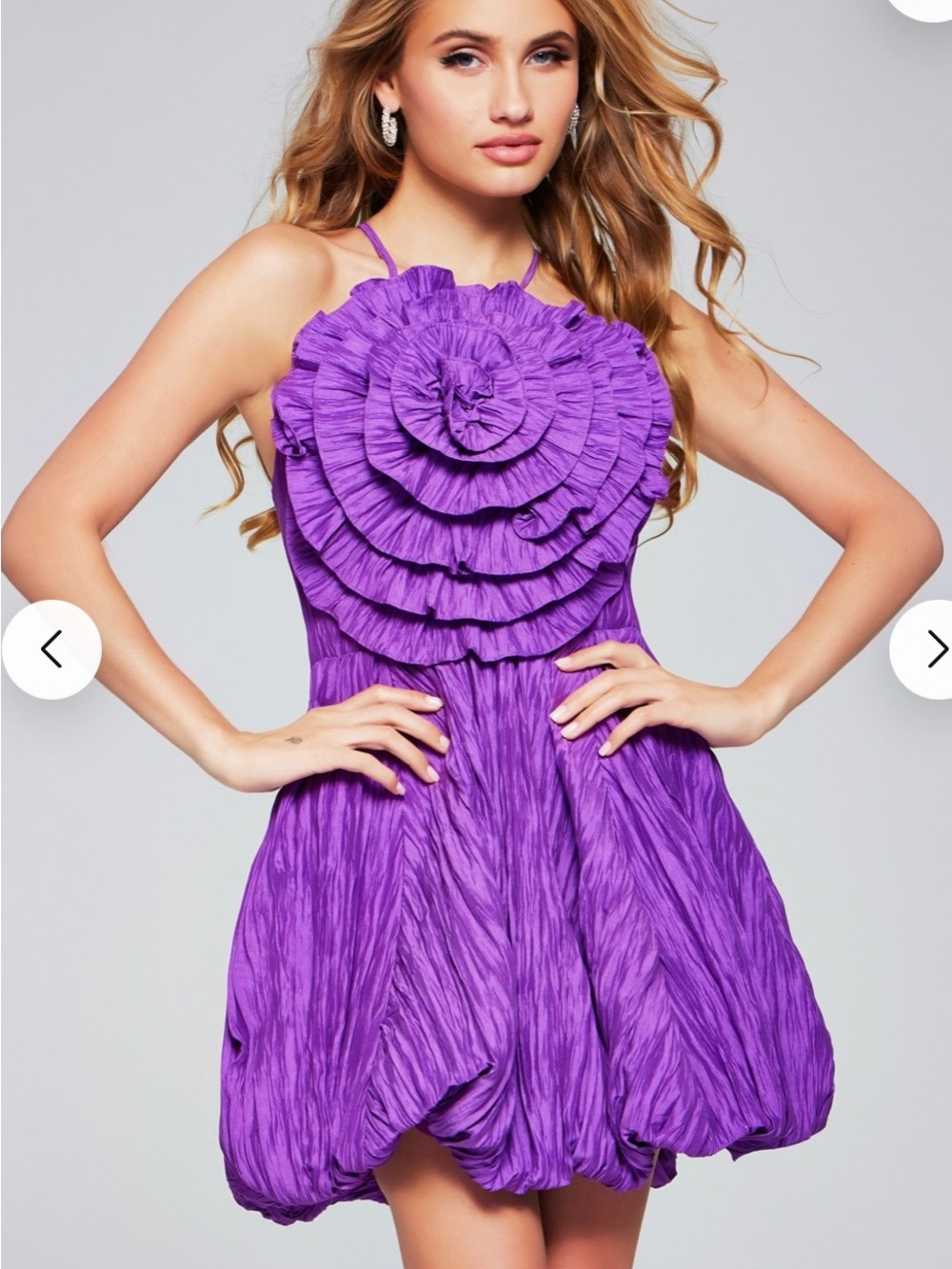 Jovani Purple Ruffled Rosette Bubble Mini Dress